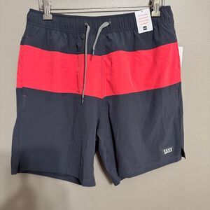 SAXX Men's Oh Buoy 2N1 Volley swim shorts in a color-blocked design medium NWT